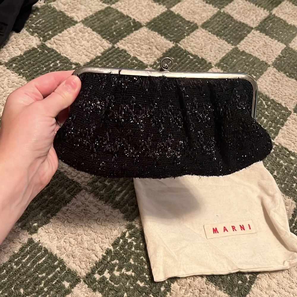 Marni metallic tweed black evening clutch